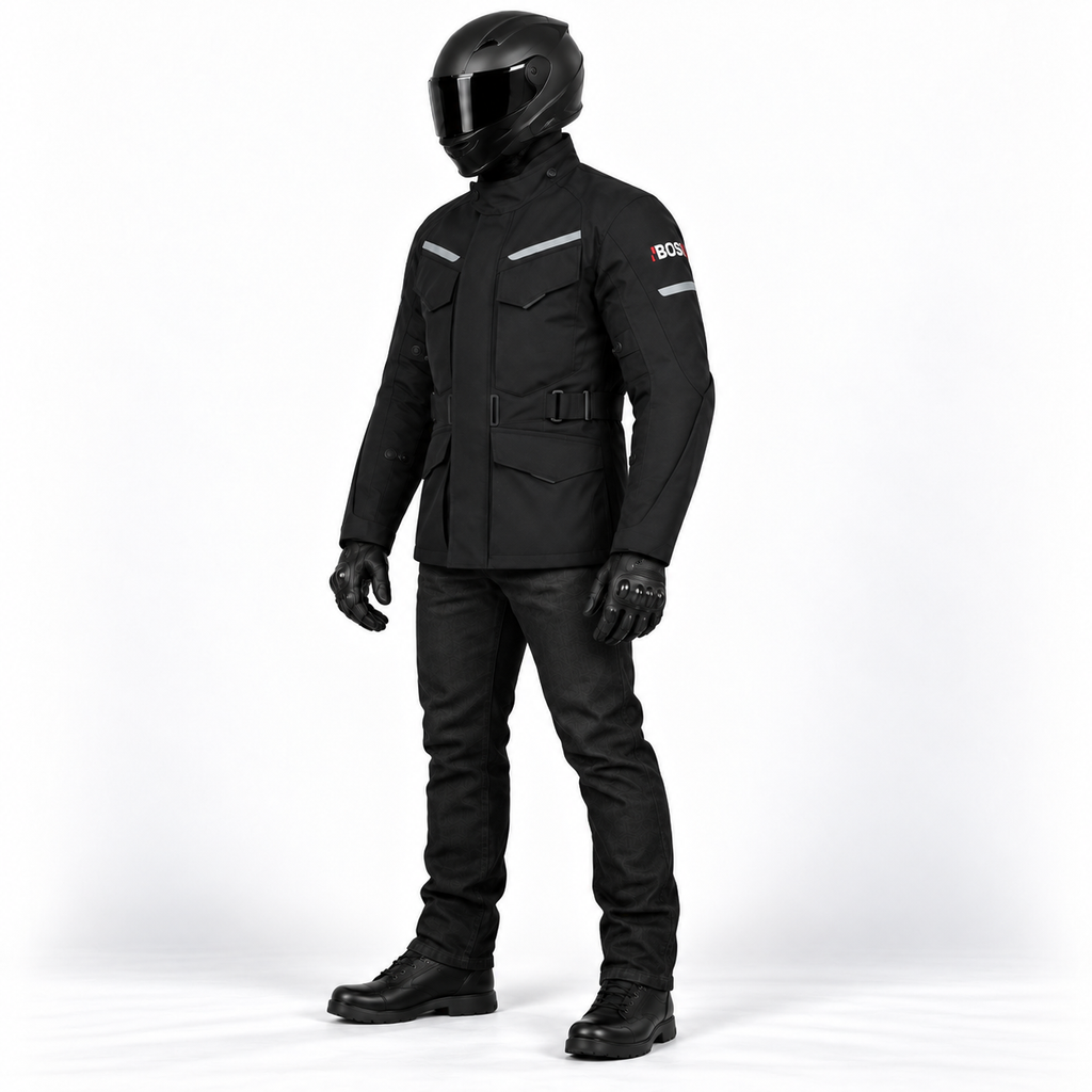 Touring-Motorradjacke Schwarz aus 600D-Polyester mit herausnehmbarem Thermofutter