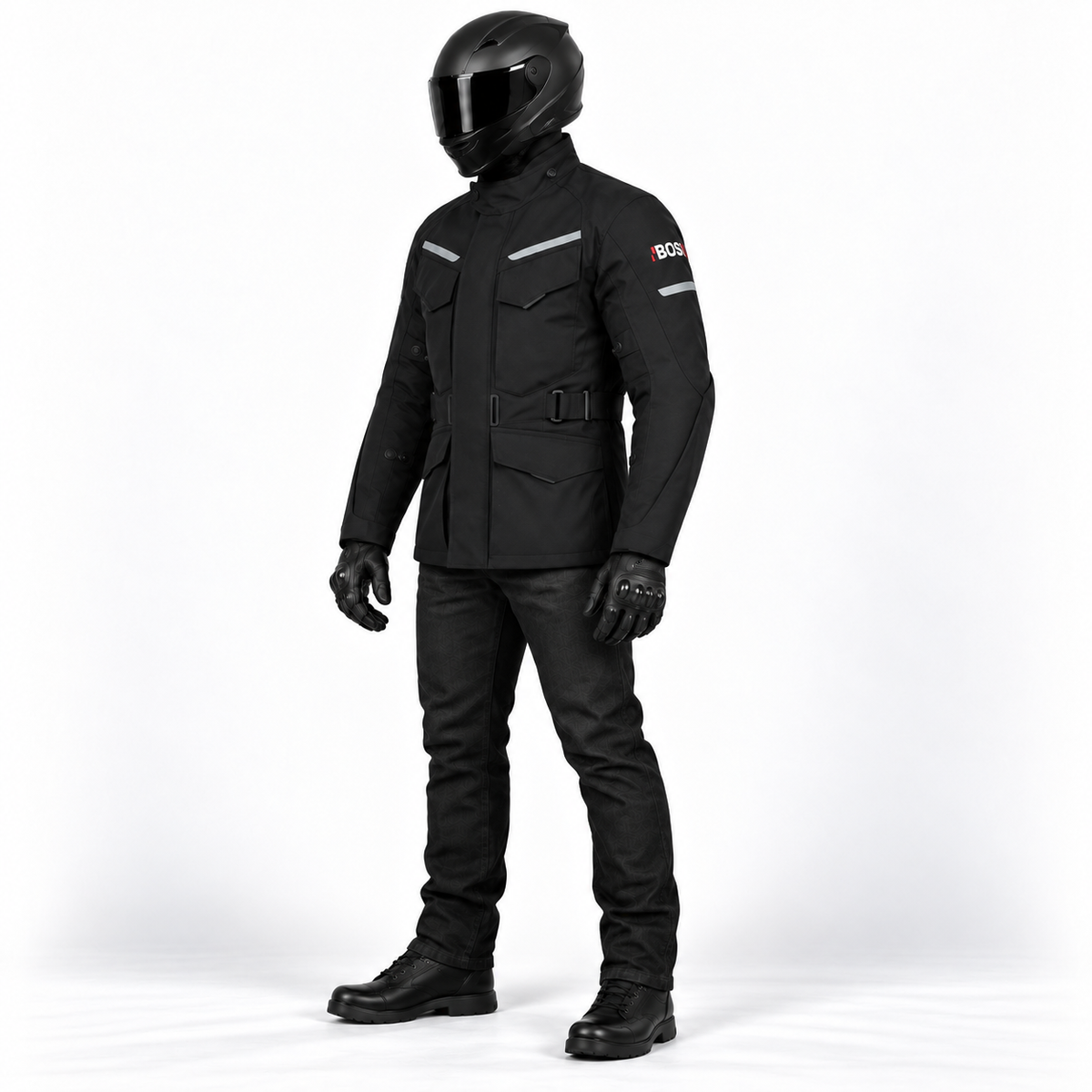 Touring-Motorradjacke Schwarz aus 600D-Polyester mit herausnehmbarem Thermofutter