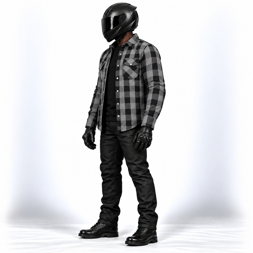 Motorrad Holzfällerhemd Herren mit Aramid-Verstärkung und CE-Protektoren – Biker Flanellhemd