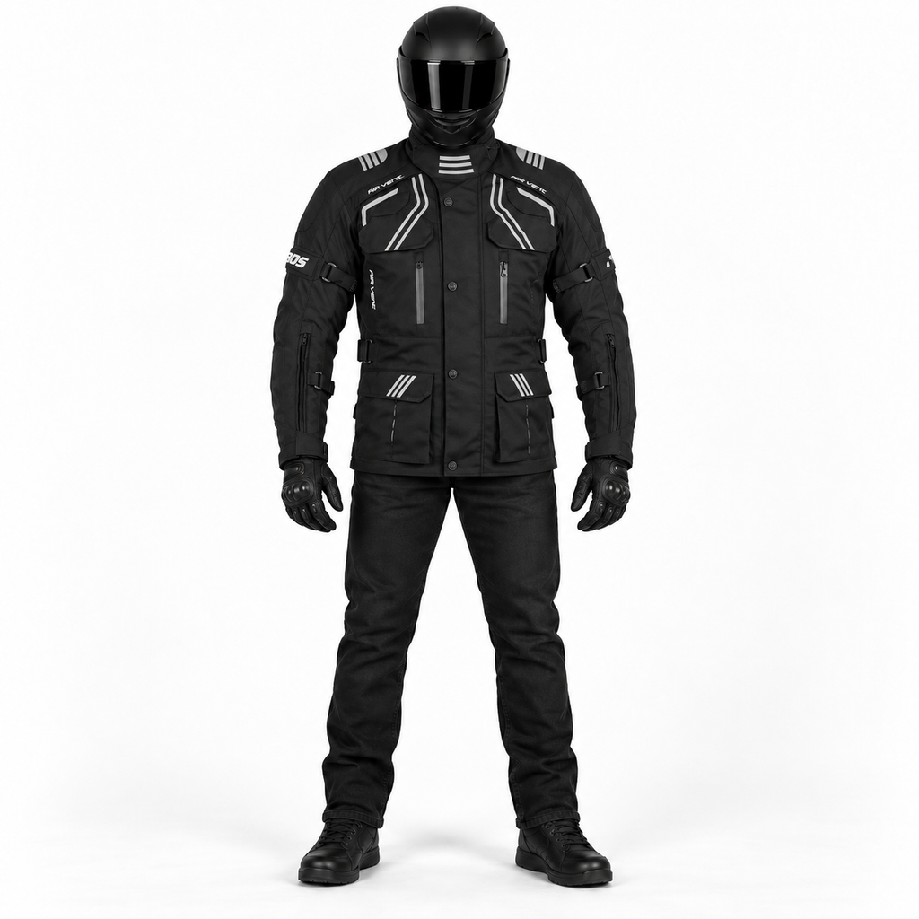 Herren-Motorradjacke mit CE-Protektoren und herausnehmbarem Thermofutter