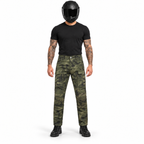 Motorrad-Cargohose Grün mit CE-Knieprotektoren und Aramid-Verstärkung