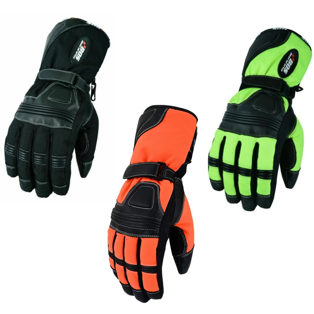 Herren Motorradhandschuhe mit langer Stulpe – Schwarz, Orange & Neon Grün