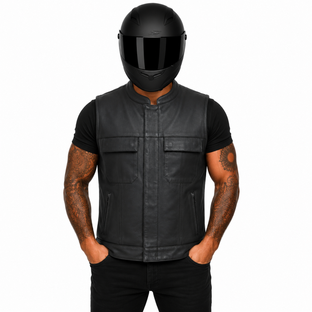 Street Rider Herren-Lederweste aus echtem Leder – Schwarz