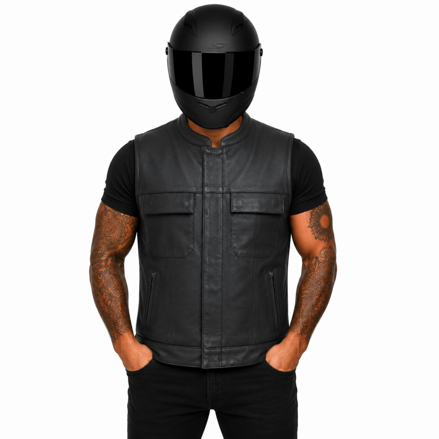 Street Rider Herren-Lederweste aus echtem Leder – Schwarz