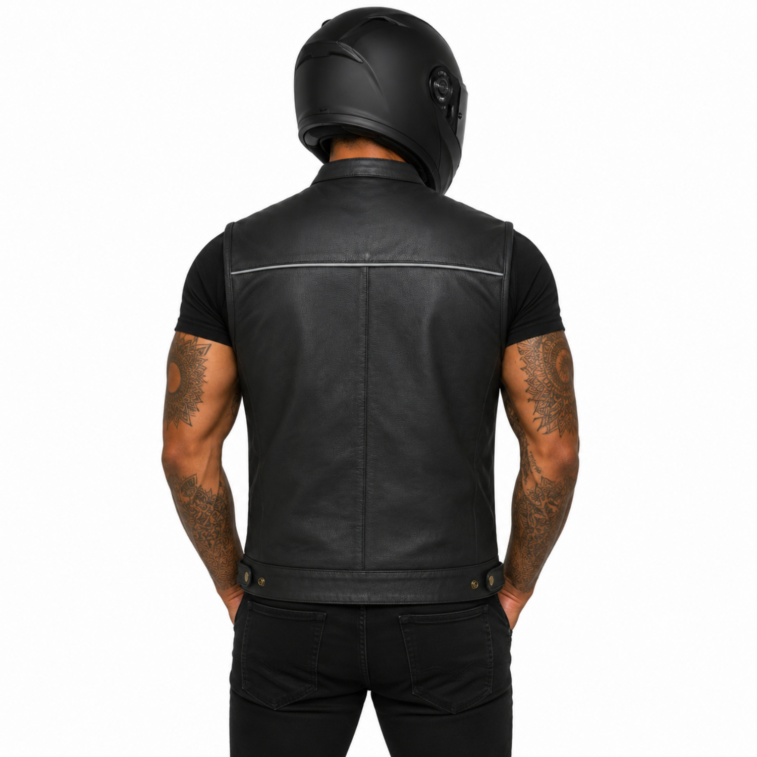 Street Rider Herren-Lederweste aus echtem Leder – Schwarz