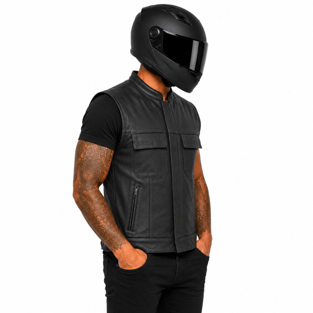 Street Rider Herren-Lederweste aus echtem Leder – Schwarz