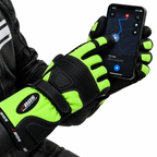 Herren Motorradhandschuhe Grün mit langer Stulpe und verstärkter Handfläche