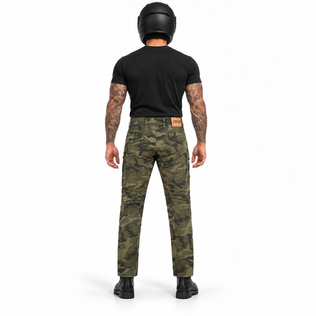 Motorrad-Cargohose Grün mit CE-Knieprotektoren und Aramid-Verstärkung