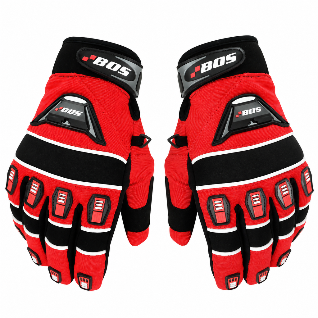 Herren Motorradhandschuhe Rot Schwarz mit Fingerprotektoren und verstärkter Handfläche