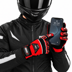 Herren Motorradhandschuhe Rot Schwarz mit Fingerprotektoren und verstärkter Handfläche