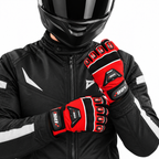 Herren Motorradhandschuhe Rot Schwarz mit Fingerprotektoren und verstärkter Handfläche