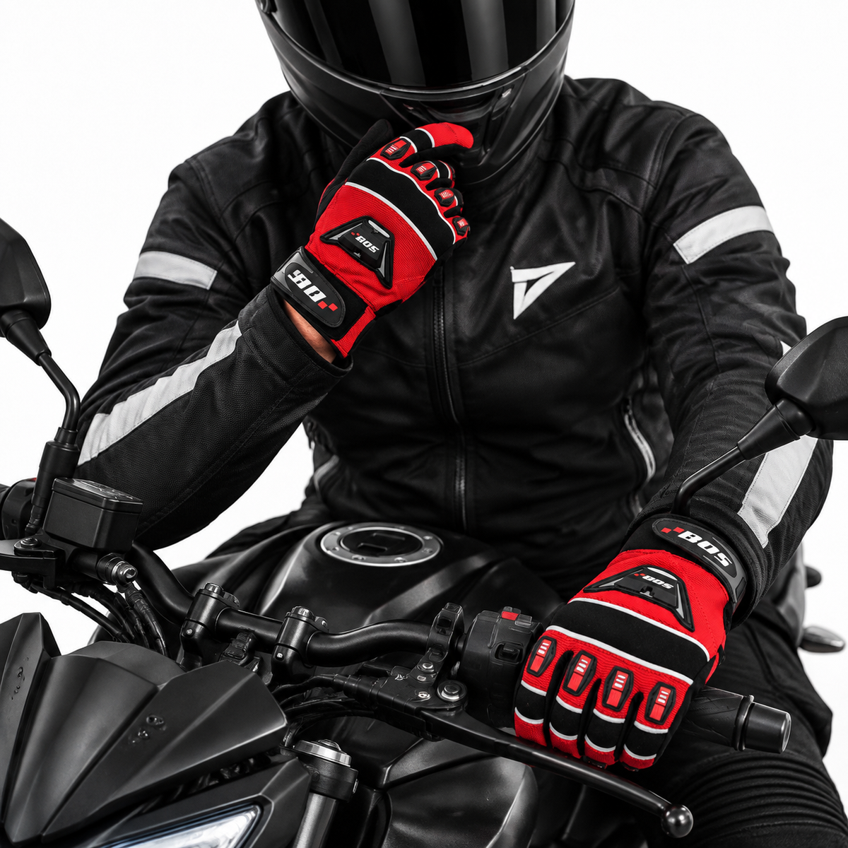 Herren Motorradhandschuhe Rot Schwarz mit Fingerprotektoren und verstärkter Handfläche