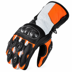 Herren Motorradhandschuhe Schwarz Orange mit Knöchelschutz und Sportoptik