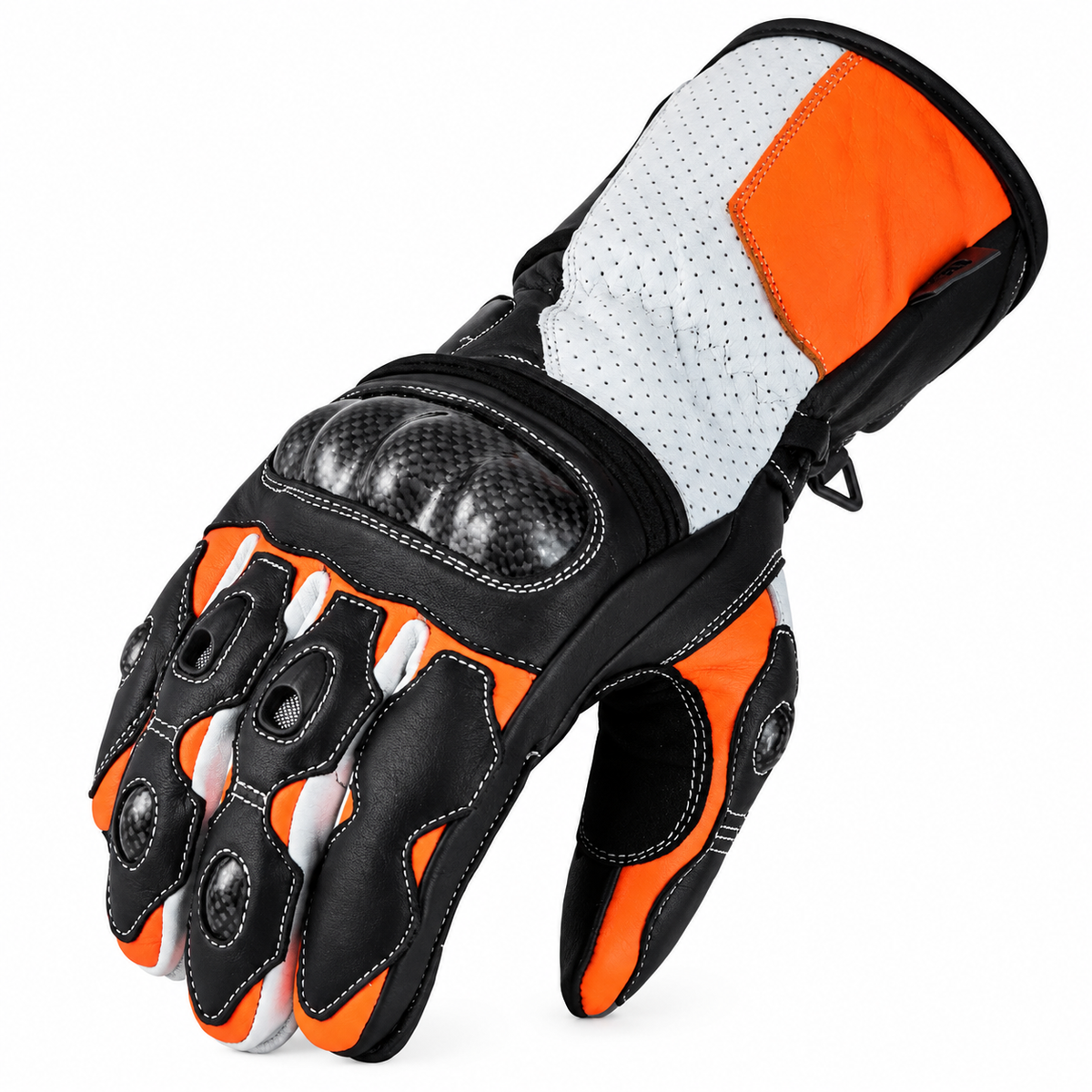Herren Motorradhandschuhe Schwarz Orange mit Knöchelschutz und Sportoptik
