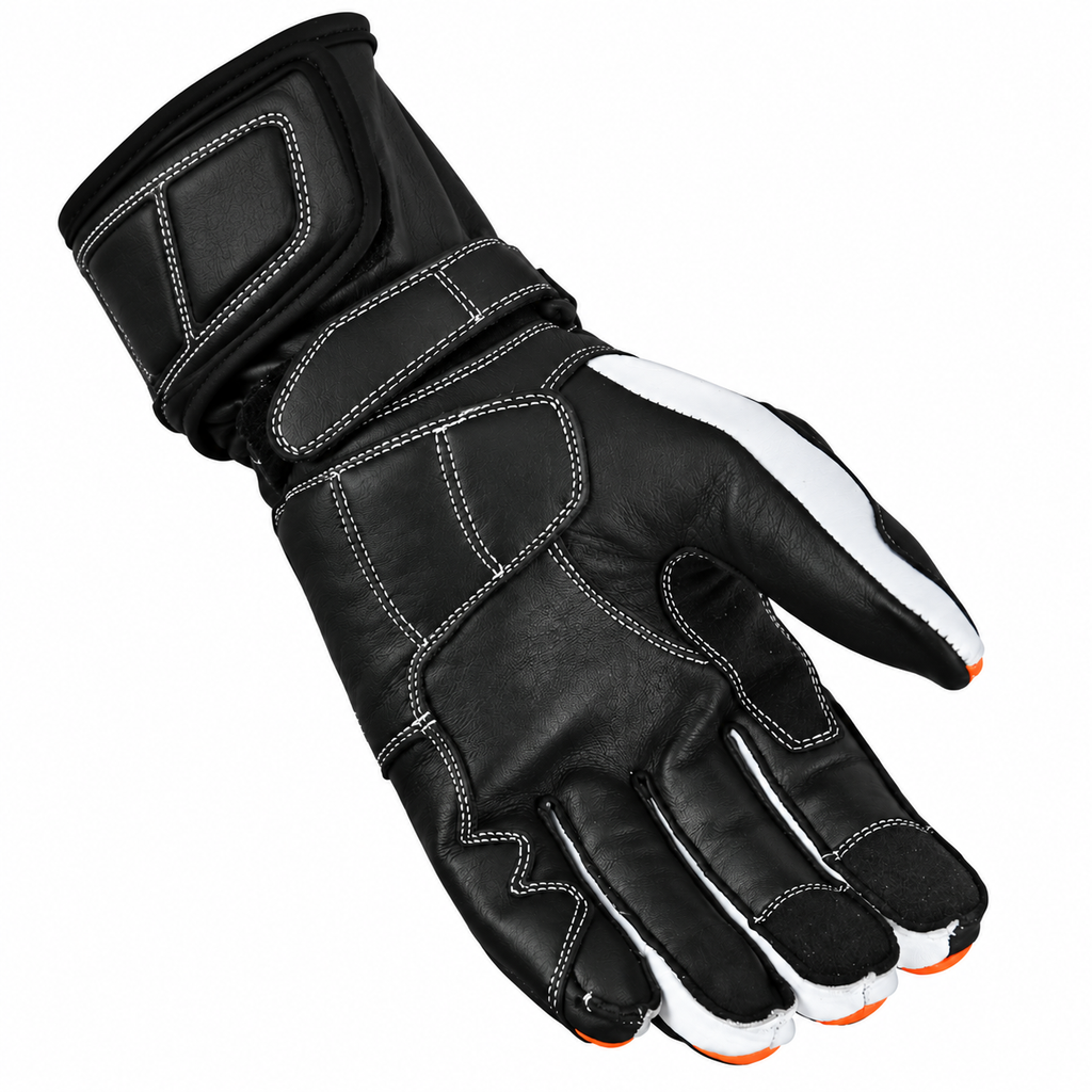Herren Motorradhandschuhe Schwarz Orange mit Knöchelschutz und Sportoptik
