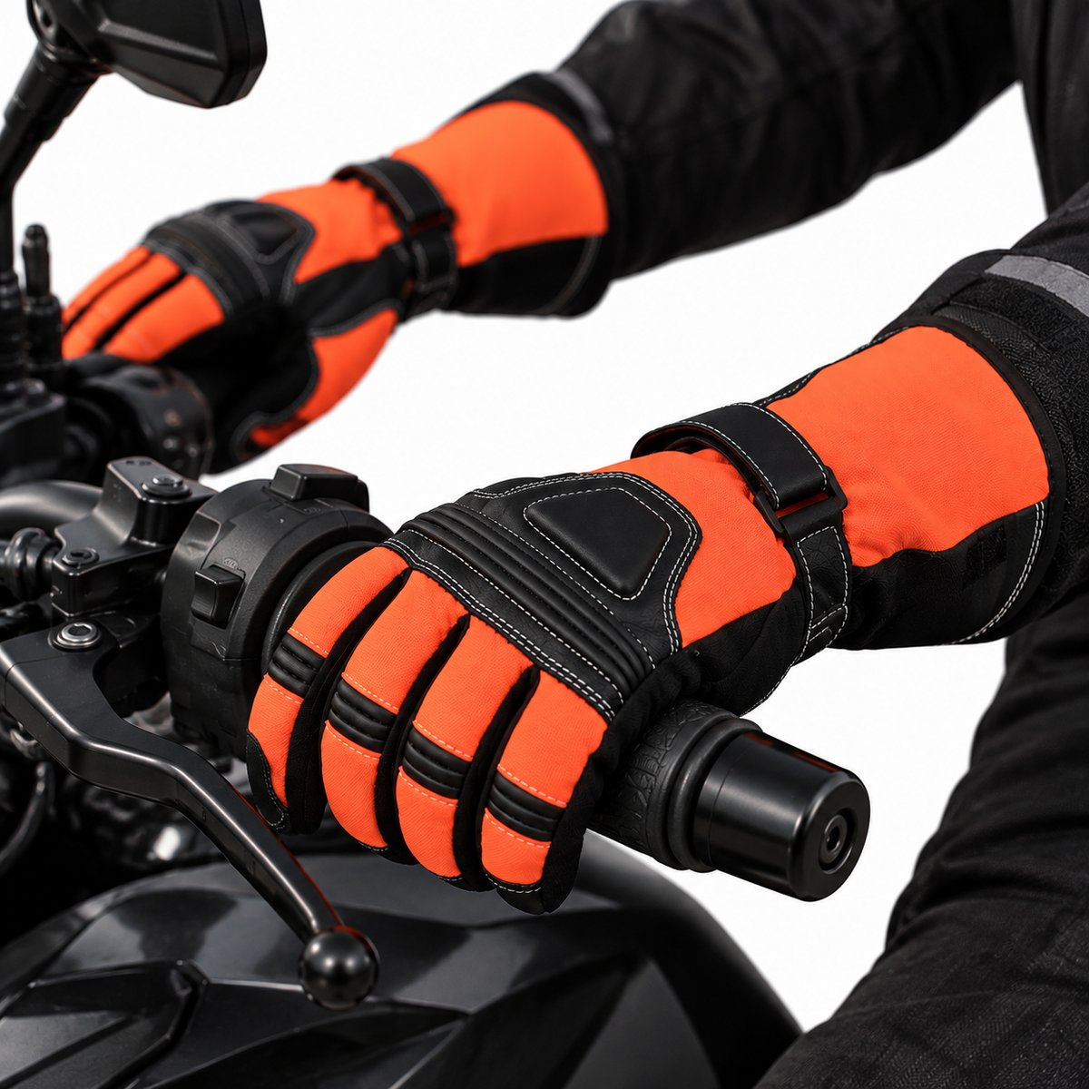 Motorradhandschuhe Herren Lange Stulpe mit verstärkter Handfläche Orange
