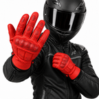 Rote Herren Motorradhandschuhe mit Knöchelschutz und perforiertem Leder