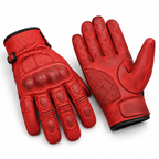 Rote Herren Motorradhandschuhe mit Knöchelschutz und perforiertem Leder