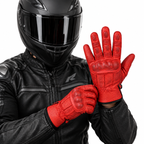 Rote Herren Motorradhandschuhe mit Knöchelschutz und perforiertem Leder