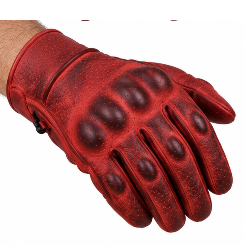 Rote Motorrad-Lederhandschuhe Herren mit Knöchelprotektoren