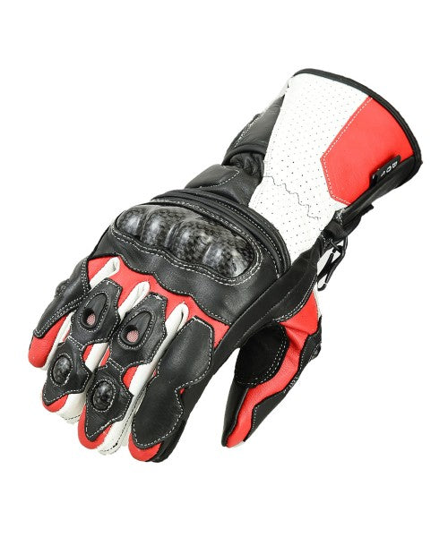 Herren Motorradhandschuhe Schwarz Rot Weiß mit Carbon-Protektor