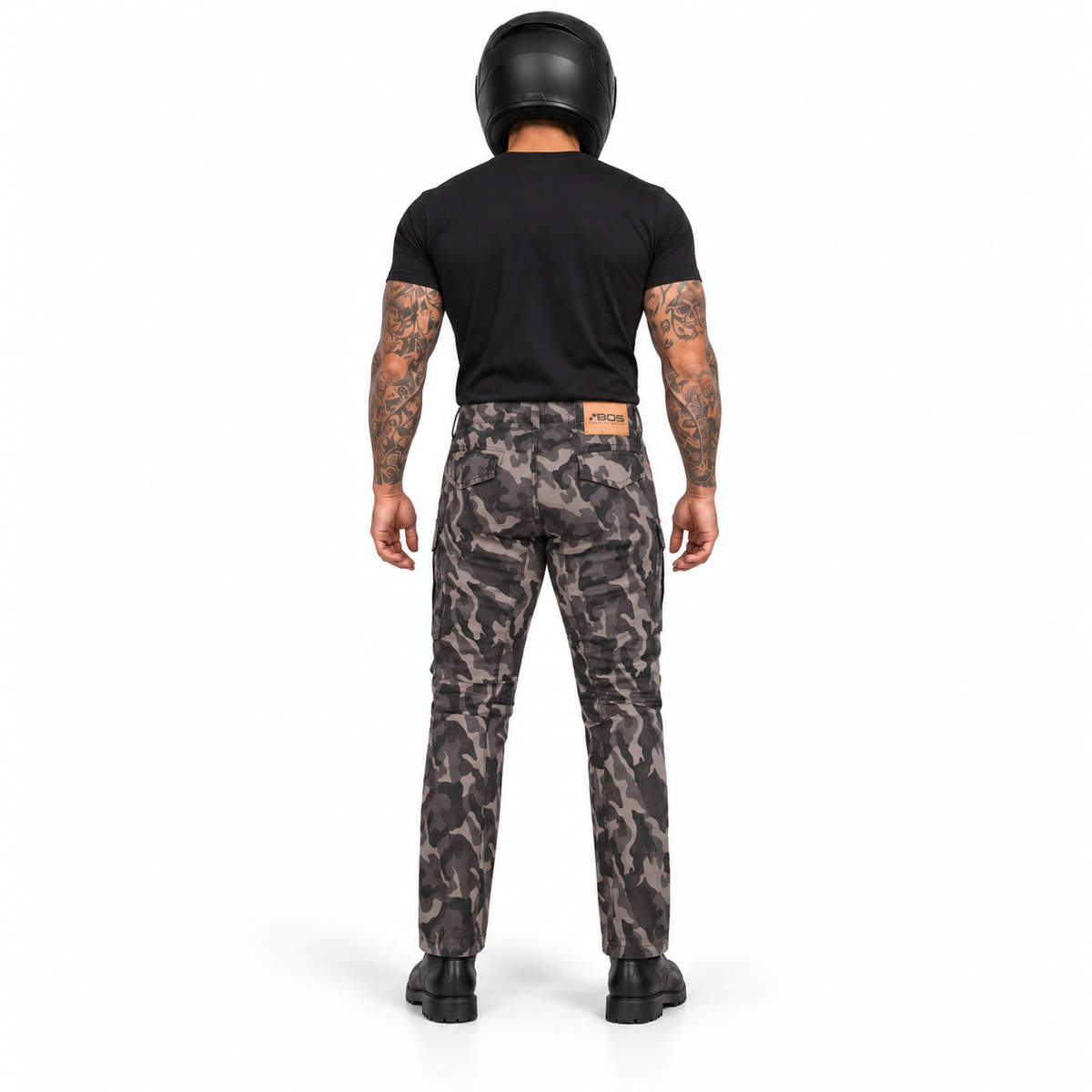 Motorrad-Cargohose in Camouflage mit Aramid-Verstärkung und herausnehmbaren CE-Knieprotektoren