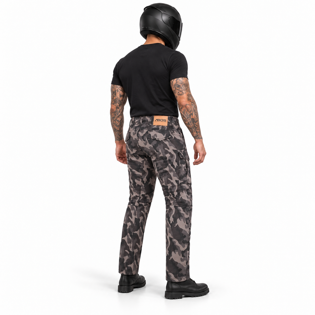 Motorrad-Cargohose in Camouflage mit Aramid-Verstärkung und herausnehmbaren CE-Knieprotektoren