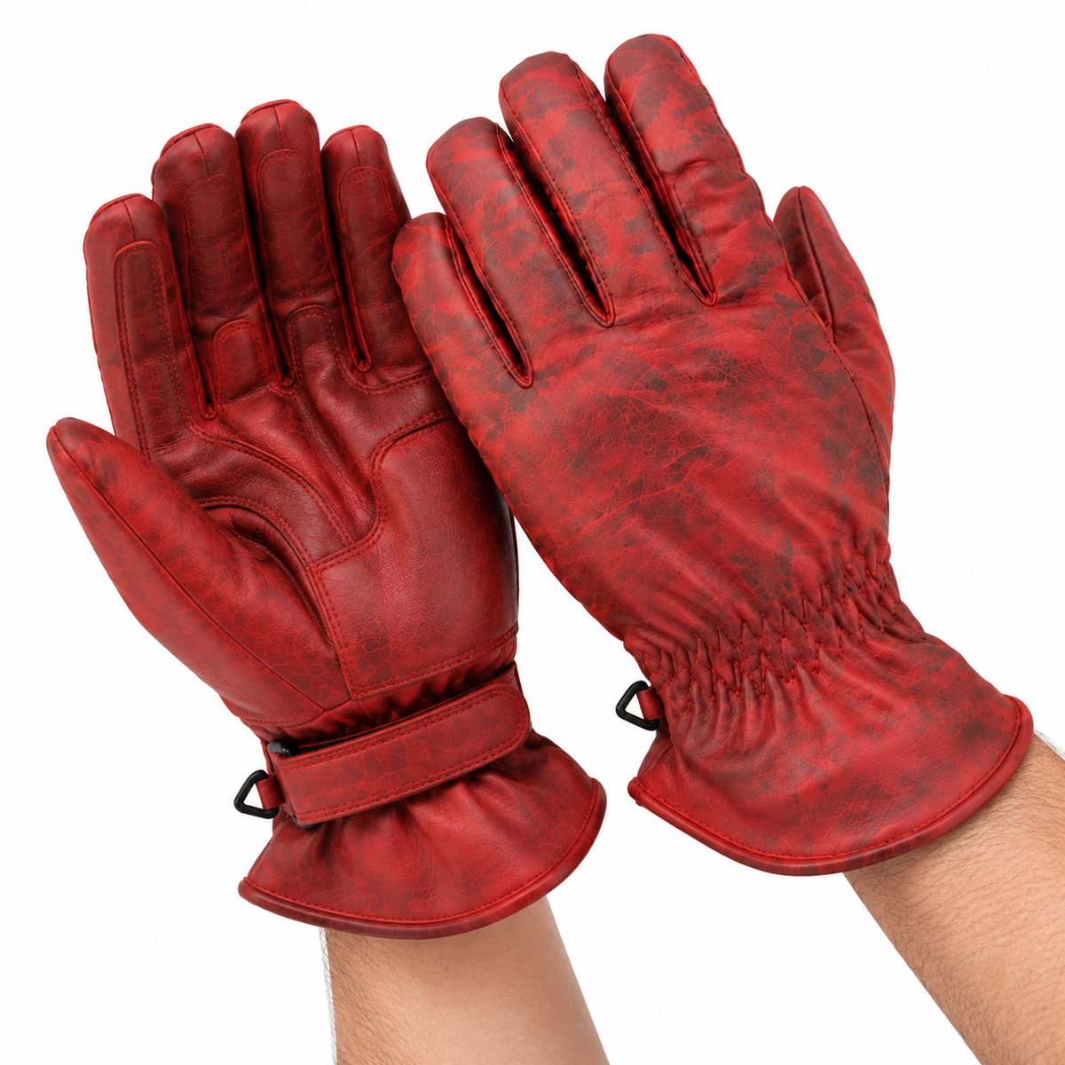 Rote Motorrad-Lederhandschuhe Herren mit klassischer Vintage-Optik