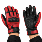 Herren Motorrad Lederhandschuhe Rot Schwarz mit Protektoren