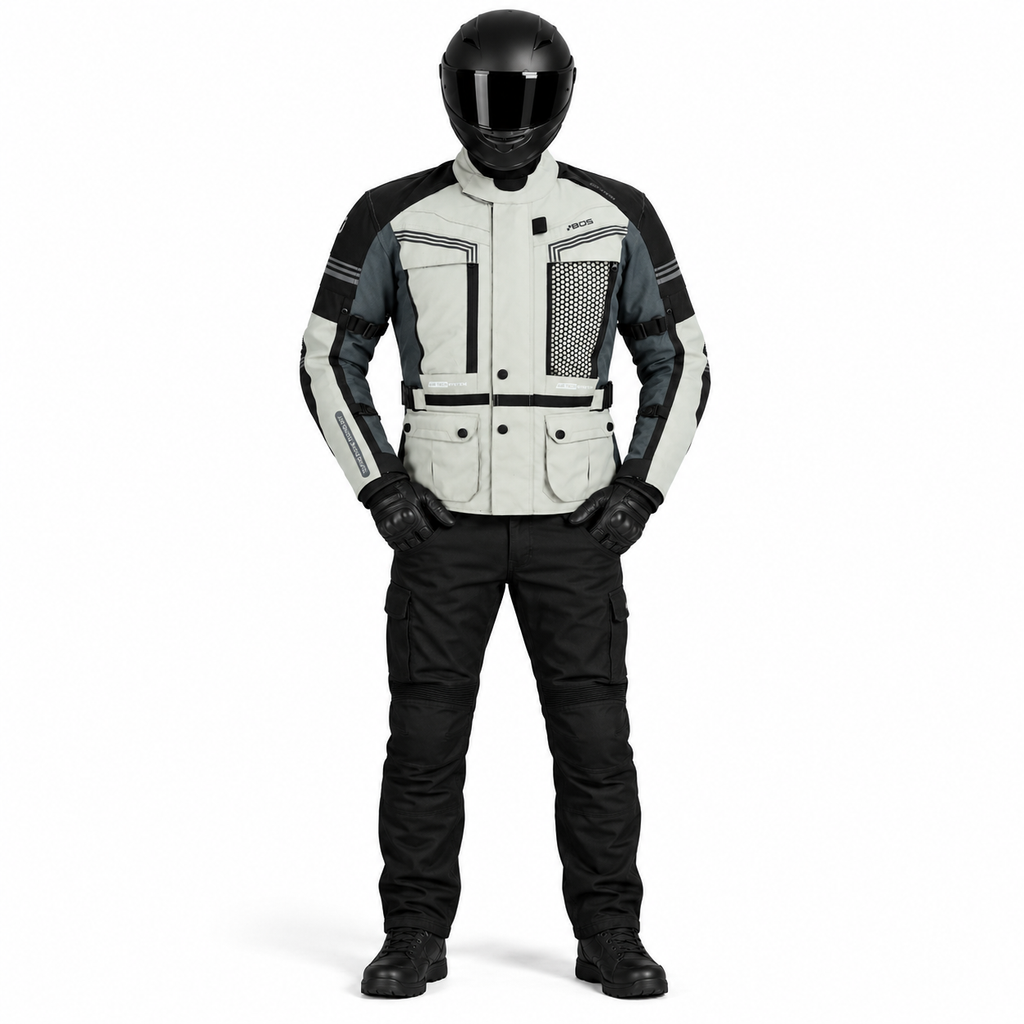 Motorrad Touringjacke Grau Wasserdicht CE Schutz