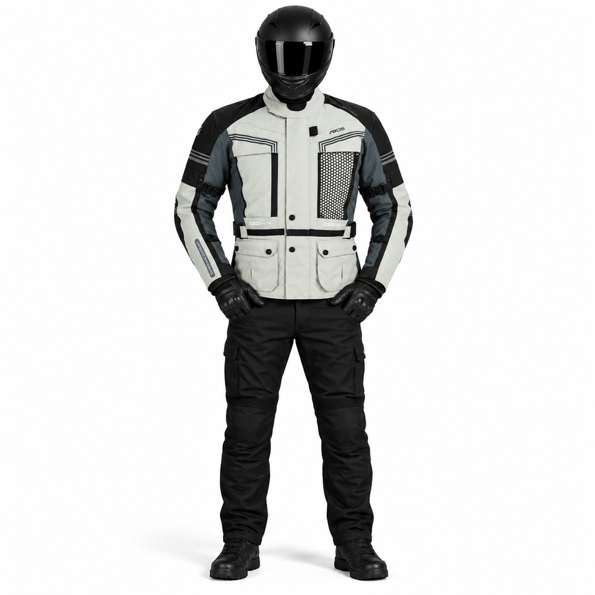 Motorrad Touringjacke Grau Wasserdicht CE Schutz