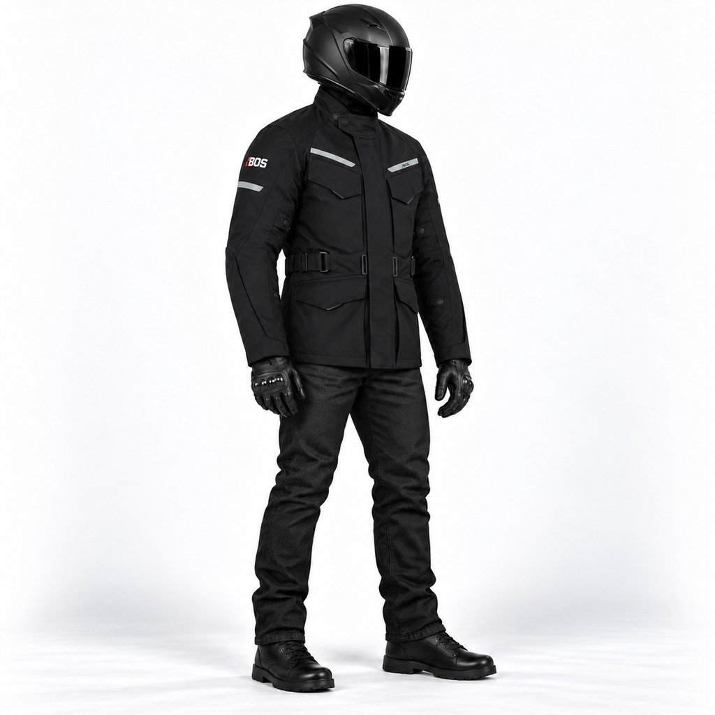 Touring-Motorradjacke Schwarz aus 600D-Polyester mit herausnehmbarem Thermofutter
