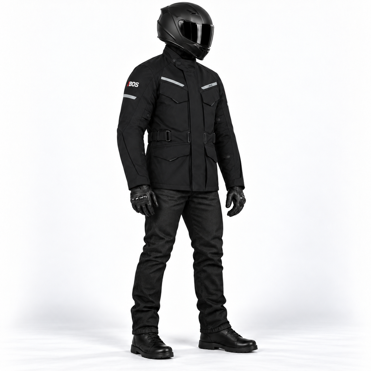 Touring-Motorradjacke Schwarz aus 600D-Polyester mit herausnehmbarem Thermofutter