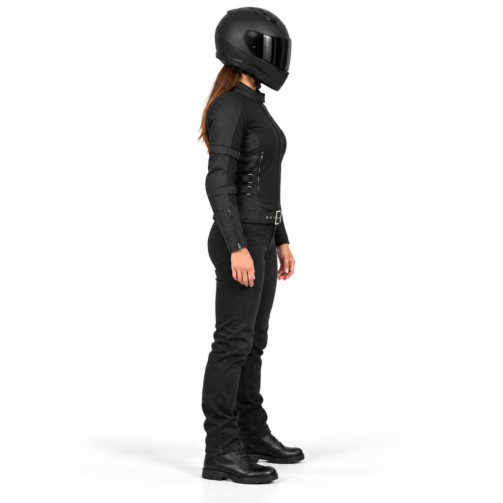 Damen Sommer-Motorradjacke in Schwarz mit Mesh und CE-Protektoren – Kurzer Schnitt