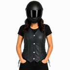 Road King Damen Lederweste Schwarz mit Flechtoptik und Knopfverschluss