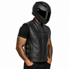 Road Star Herren Lederweste mit Stehkragen