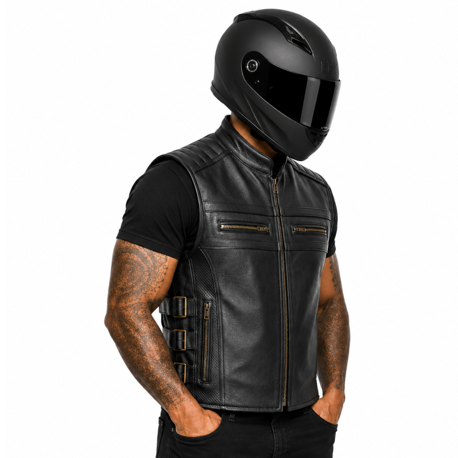 Road Star Herren Lederweste mit Stehkragen