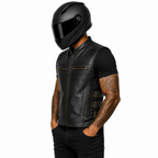 Road Star Herren Lederweste mit Stehkragen