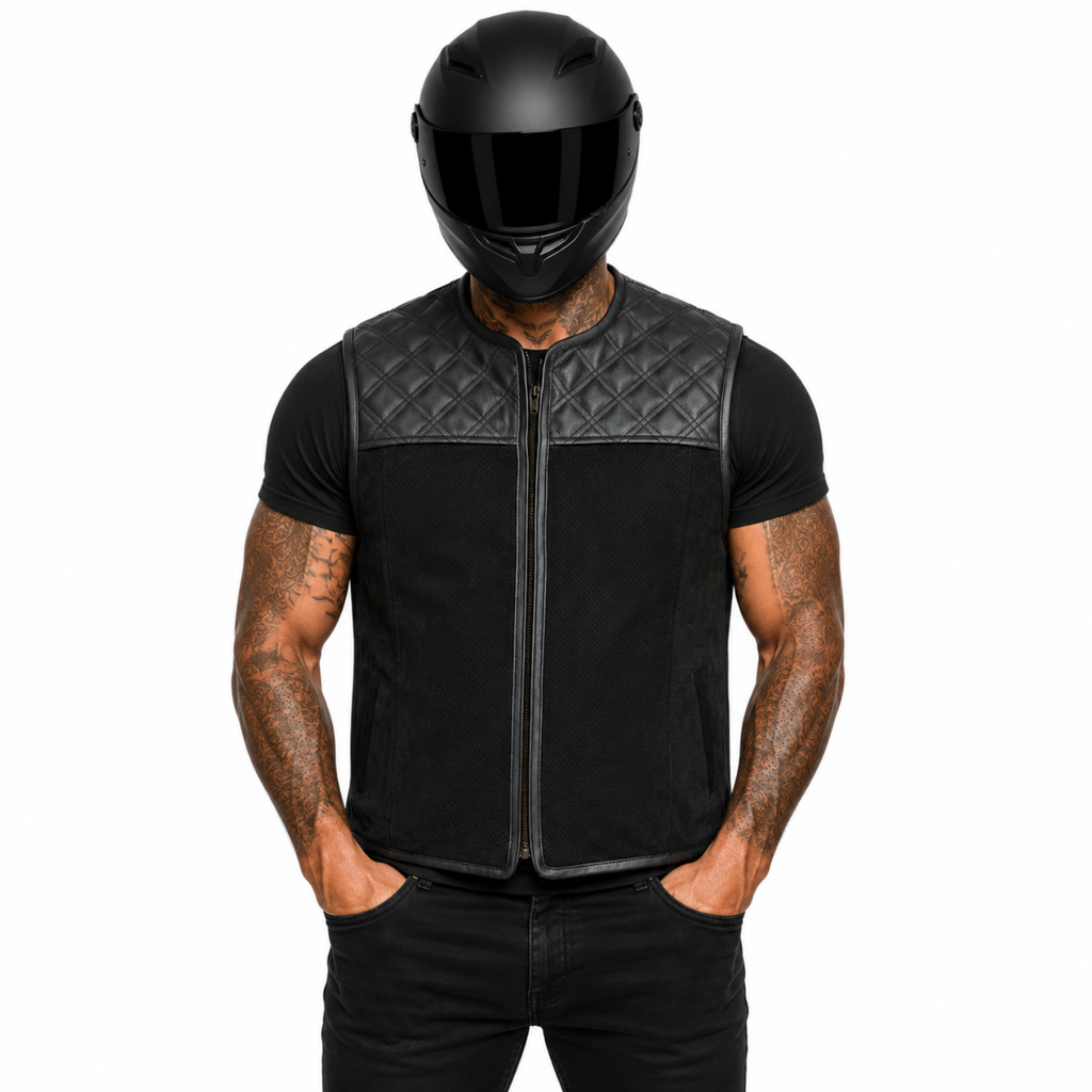 Road Star Herren Nubukleder Weste – Klassischer Biker-Look