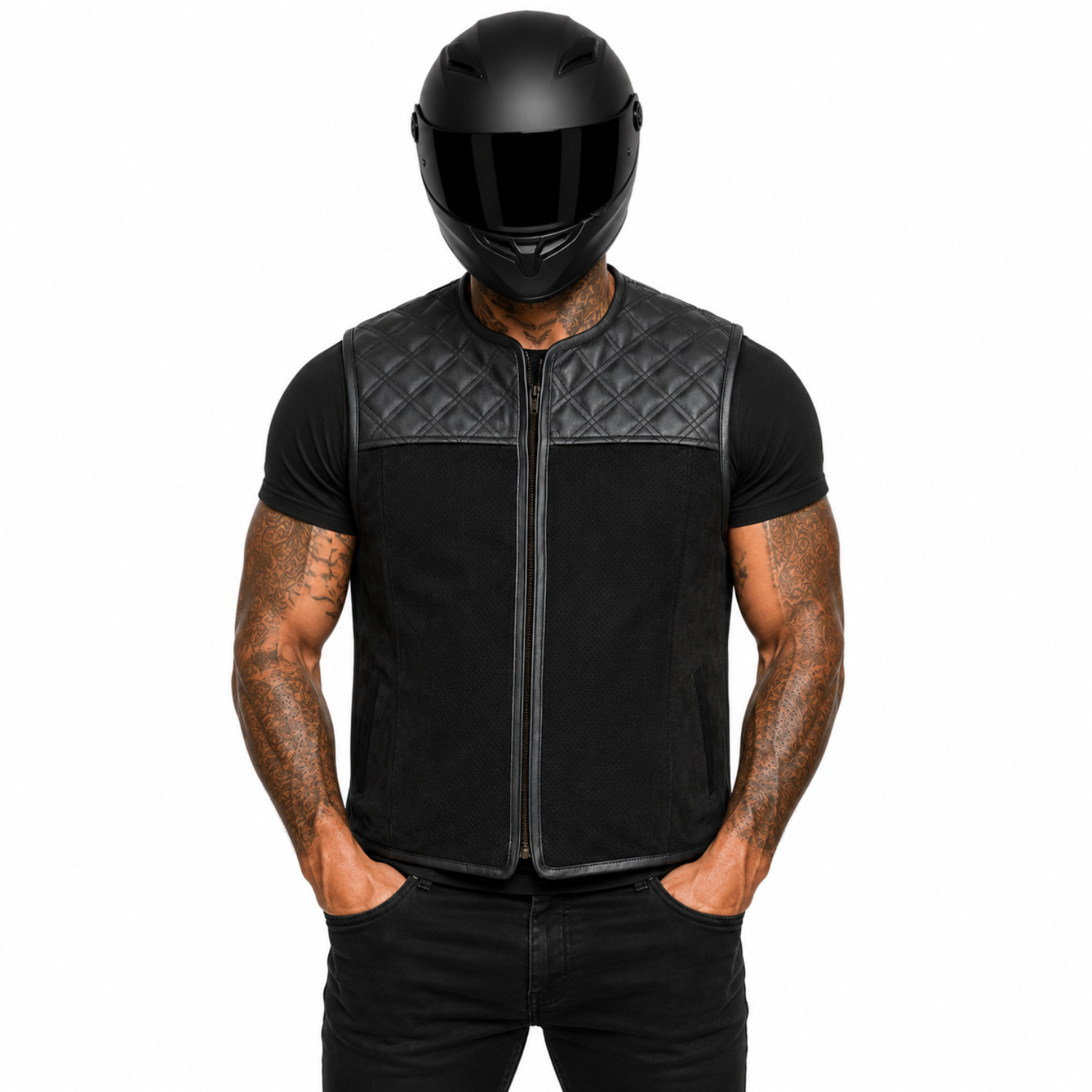 Road Star Herren Nubukleder Weste – Klassischer Biker-Look