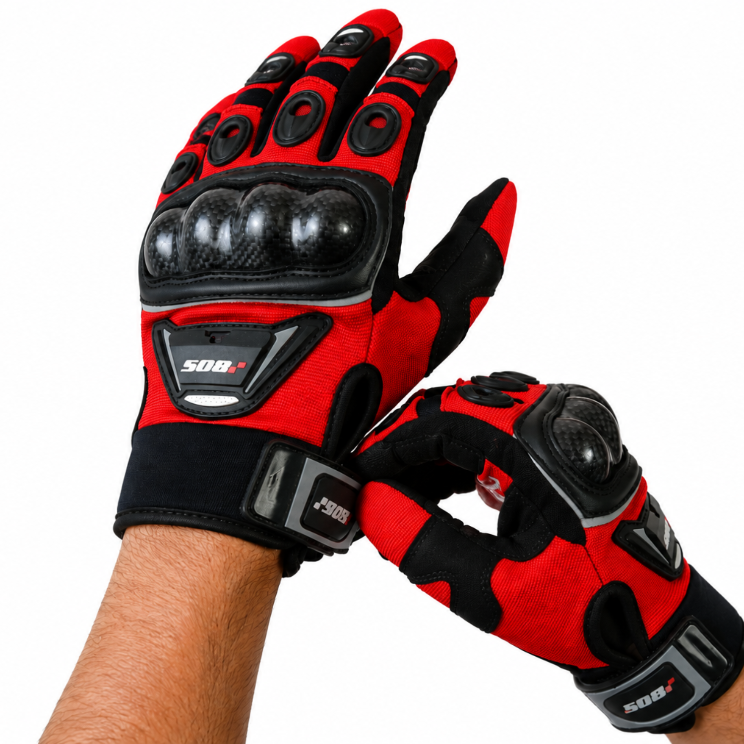 Motorradhandschuhe Rot Schwarz mit Knöchelschutz