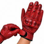 Herren Lederhandschuhe Rot für Motorrad mit Handprotektoren