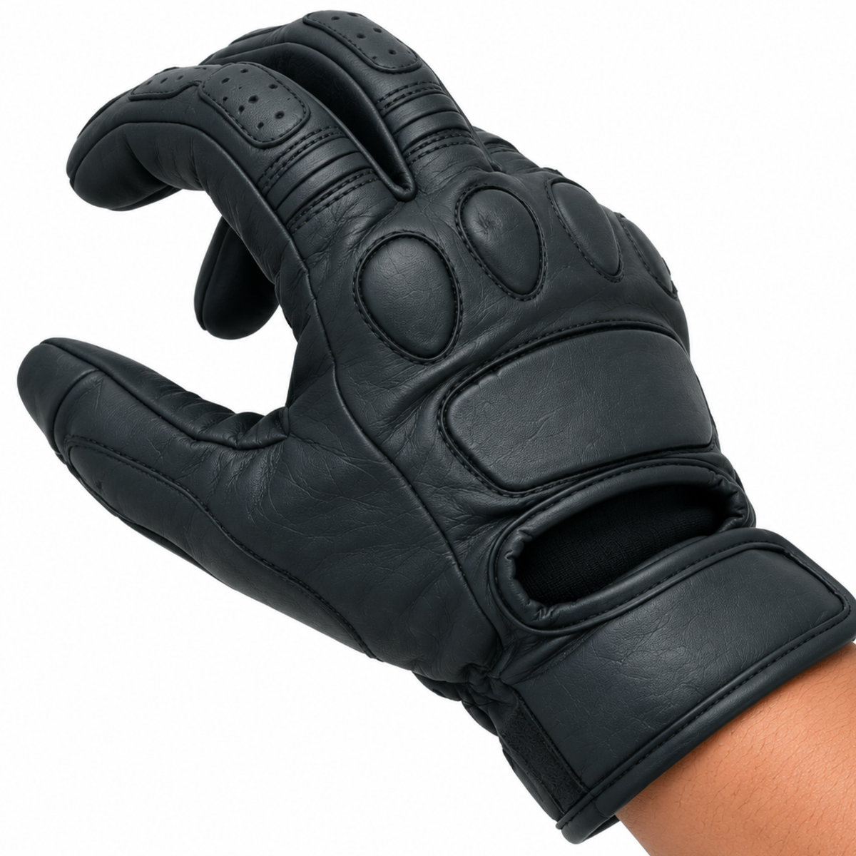 Schwarze Herren Leder Motorradhandschuhe mit Schutzpolstern