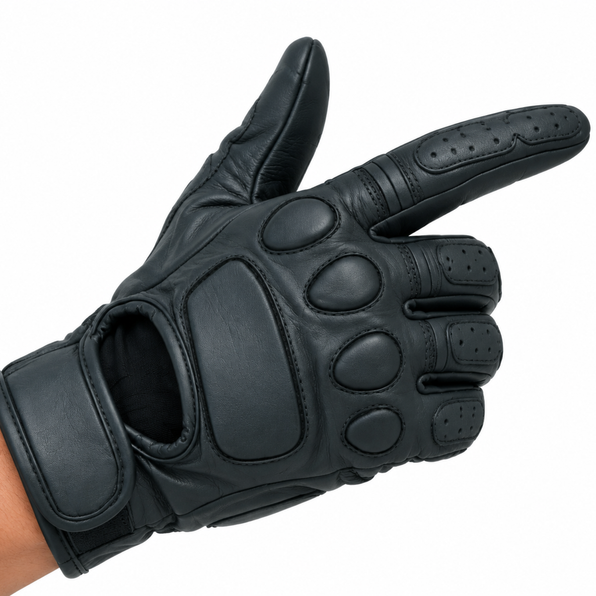Schwarze Herren Leder Motorradhandschuhe mit Schutzpolstern