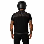 Roadking Motorradweste Schwarz aus Leder & Cotton Jean mit Stehkragen