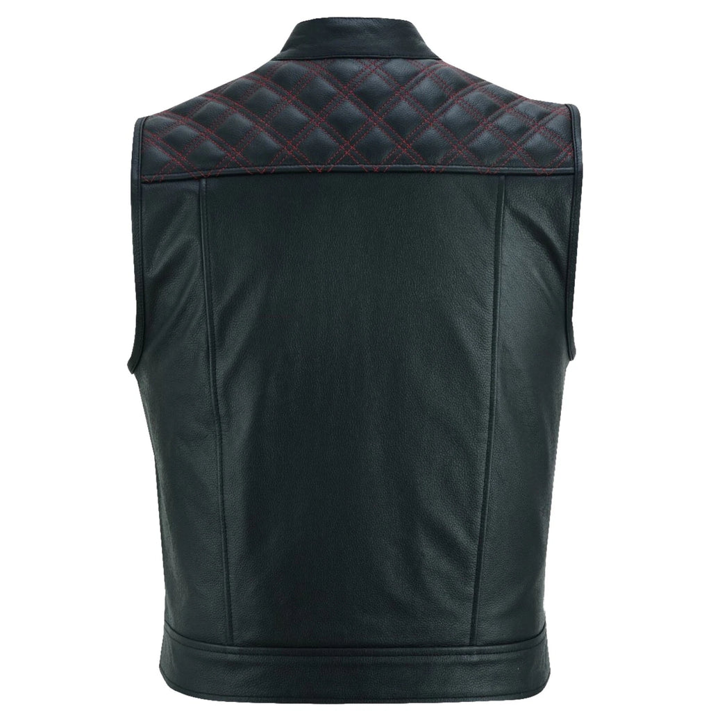 Roadmaster Motorrad Lederweste Rot Nähten Seitenansicht klassische Bikerweste