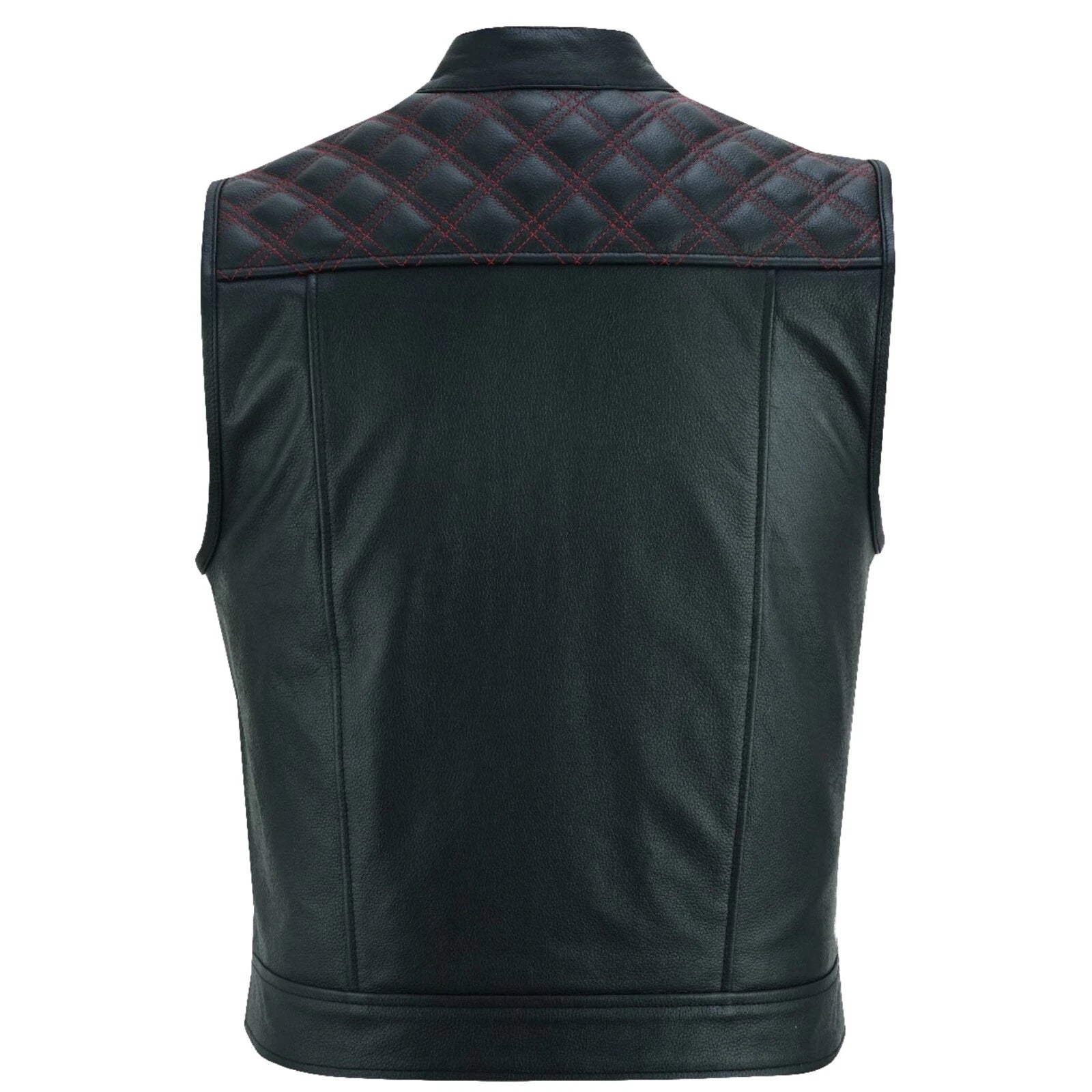 Roadmaster Motorrad Lederweste Rot Nähten Seitenansicht klassische Bikerweste