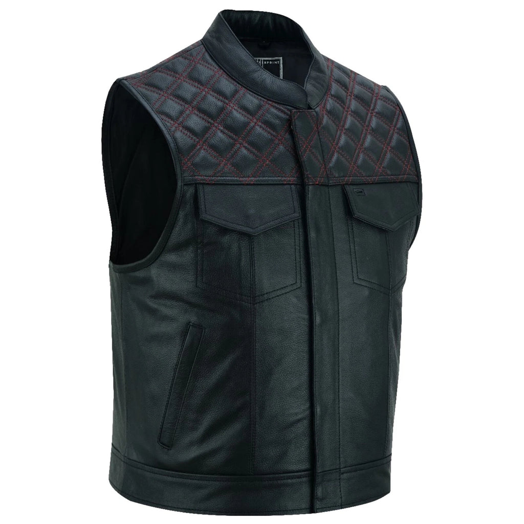 Roadmaster Motorrad Lederweste Rot Nähten Rückenansicht für Patches und Club-Abzeichen