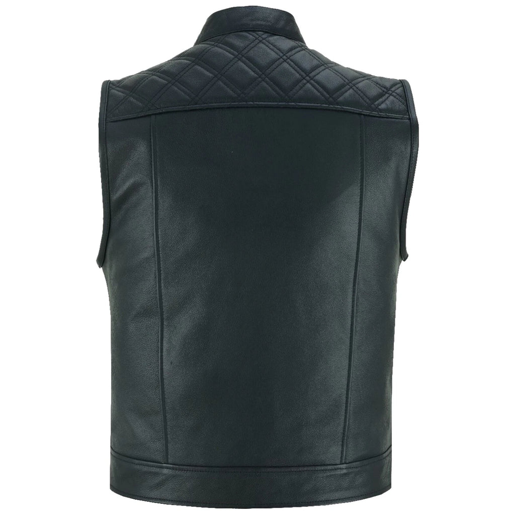 Roadmaster Motorrad Lederweste Schwarz Nähten Rückenansicht für Patches und Club-Abzeichen