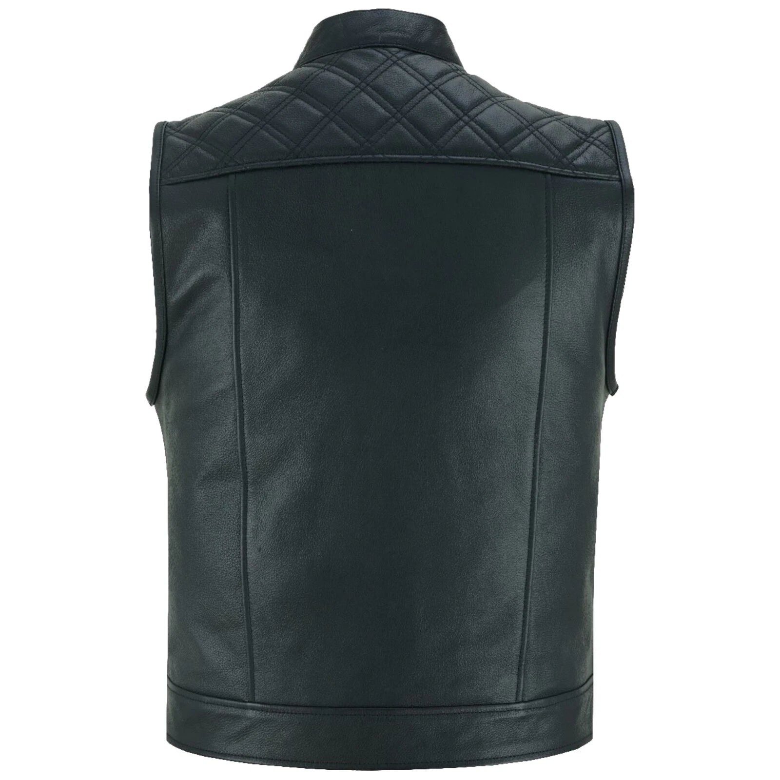 Roadmaster Motorrad Lederweste Schwarz Nähten Rückenansicht für Patches und Club-Abzeichen